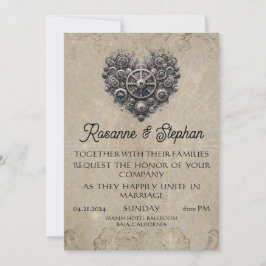 Invitación Steampunk Retro Heart of Gears Boda