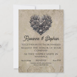 Invitación Steampunk Retro Heart of Gears Boda