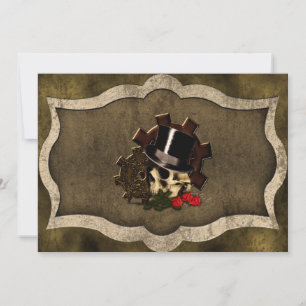 Invitación Steampunk Skull Rosas Boda gótico