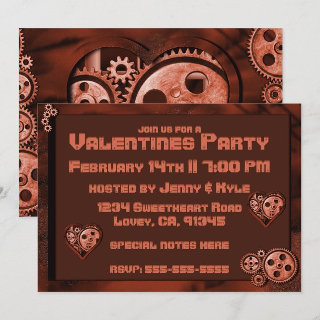 Invitación Steampunk Valentines Fiesta (Anverso / Reverso)