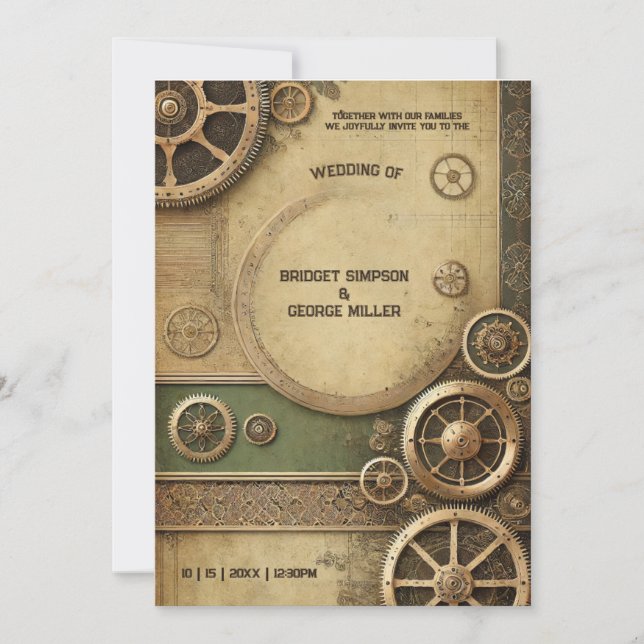 Invitación Steampunk Victorian Gearwork Boda (Anverso)