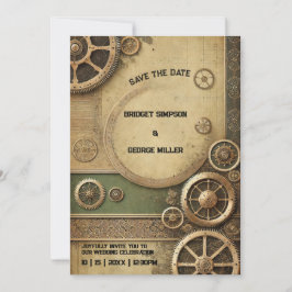 Invitación Steampunk Victorian Gearwork Boda a guardar la fec