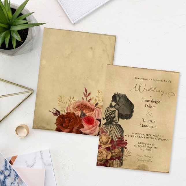 Invitación Steampunk Vintage Victorian Boda Floral (Subido por el creador)