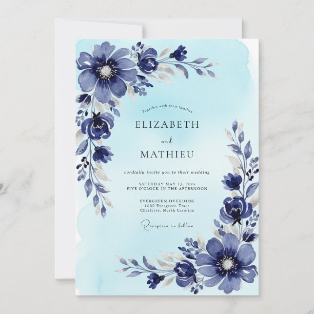 Invitación Steel Blue Splendid Winter Wedding (Anverso)