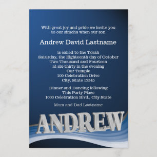 Invitación Steel Blue Wave Name Bar Mitzvah