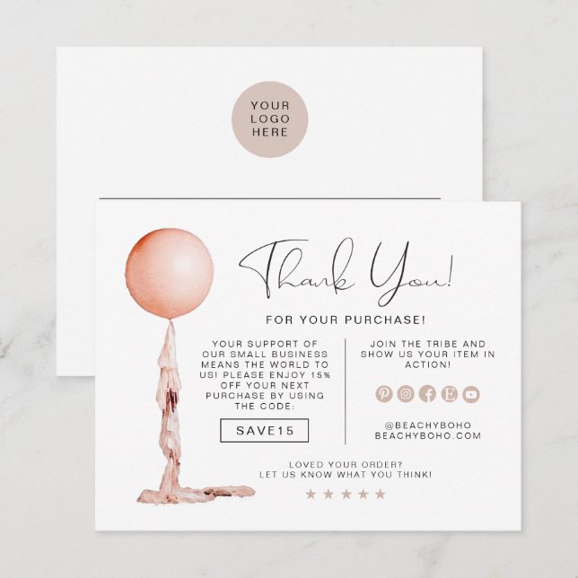 Invitación STELLA Rubor Fiesta Rosa Balloon Business Gracias (Anverso / Reverso)