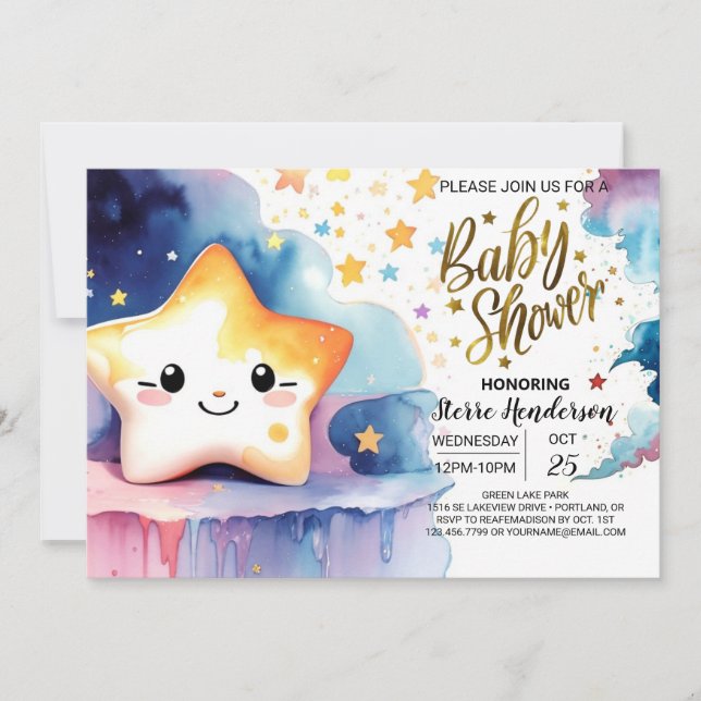 Invitación Stellar Cosmic Journey Baby Shower (Anverso)