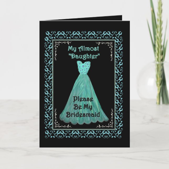 Invitación STEPDAUGHTER Be My Bridesmaid TURQUOISE BLUE Gown (Anverso)
