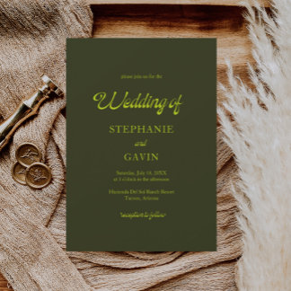 Invitación STEPHANIE Retro Chartreuse Olive Green Boda