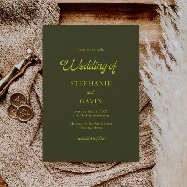 Invitación STEPHANIE Retro Chartreuse Olive Green Boda (Subido por el creador)