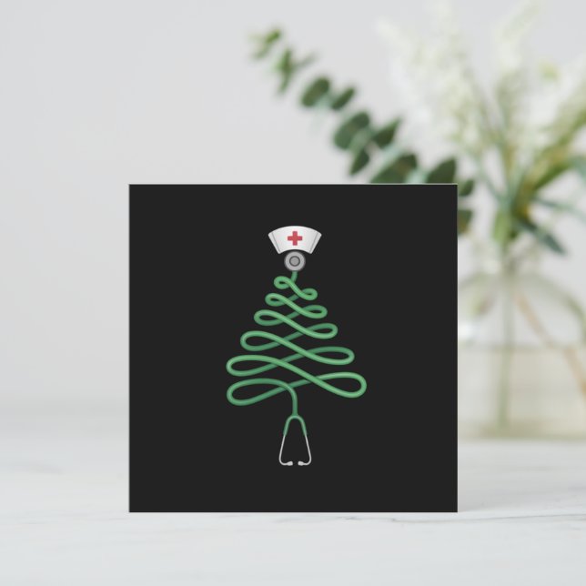 Invitación Stethoscope árbol de Navidad enfermera Scrub Xmas  (Anverso de pie)