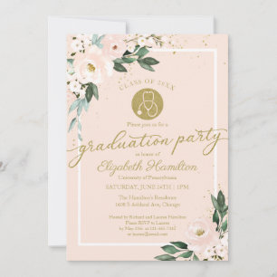 Invitación Stethoscope Enfermería Fiesta de grado rosado flo