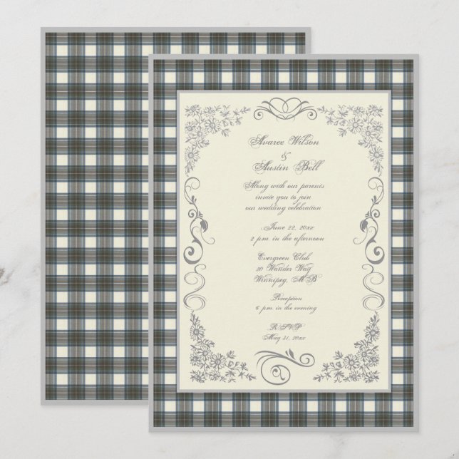 Invitación Stewart Blue Tartan Plaid Boda (Anverso / Reverso)