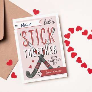 Invitación Stick Together Field Hockey Kids Valentine Card