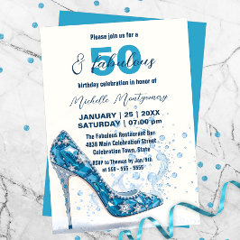 Invitación Stiletto azul cristalino con gemas cumpleaños núme