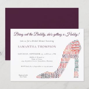 Invitación Stiletto de arte de Word Bubbly Purple Briple Show