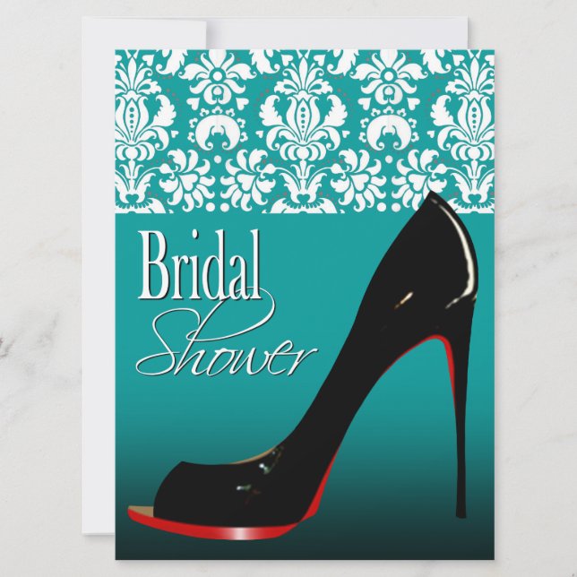 Invitación Stiletto de damasco de vidrio Ducha de novia (Anverso)