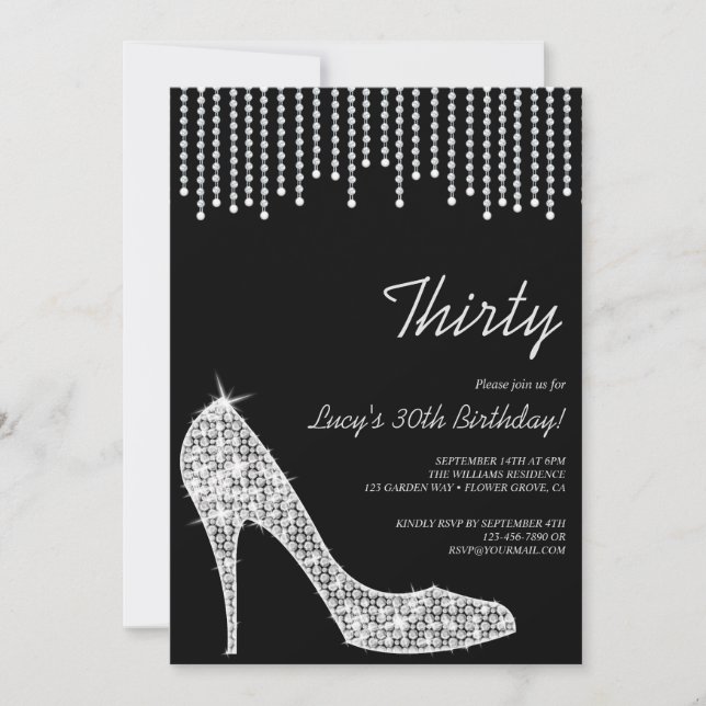 Invitación Stiletto de diamante y cuentas suspendidas 30 cump
