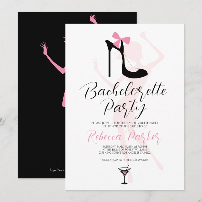 Invitación Stiletto negro Silhouette Bachelorette Invite (Anverso / Reverso)