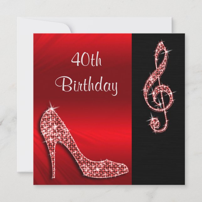 Invitación Stiletto Rojo y Treble Cleft 40 cumpleaños (Anverso)