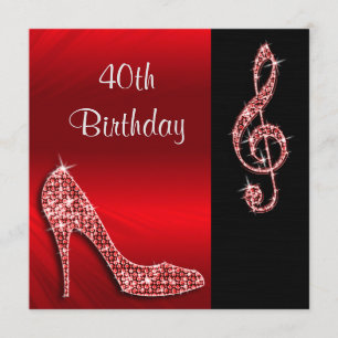 Invitación Stiletto Rojo y Treble Cleft 40 cumpleaños