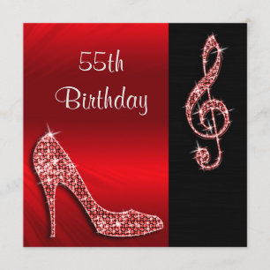 Invitación Stiletto Rojo y Treble Cleft 55 cumpleaños
