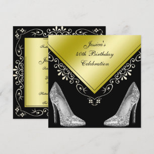 Invitación Stilettos y Swirls decorativos 40 cumpleaños