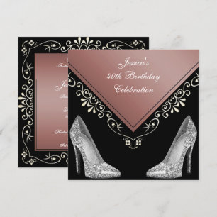 Invitación Stilettos y Swirls decorativos 40 cumpleaños