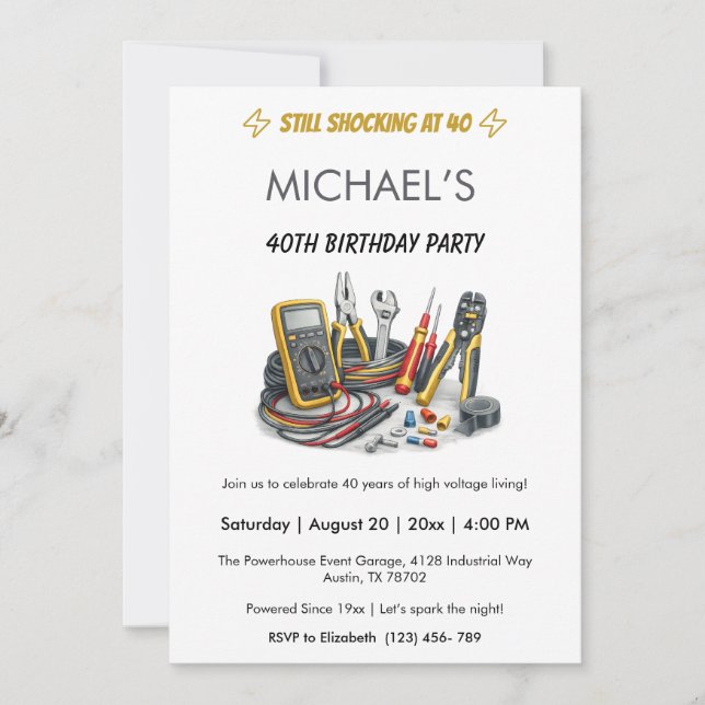 Invitación Still Shocking at 40 Electrician Birthday Party (Anverso)