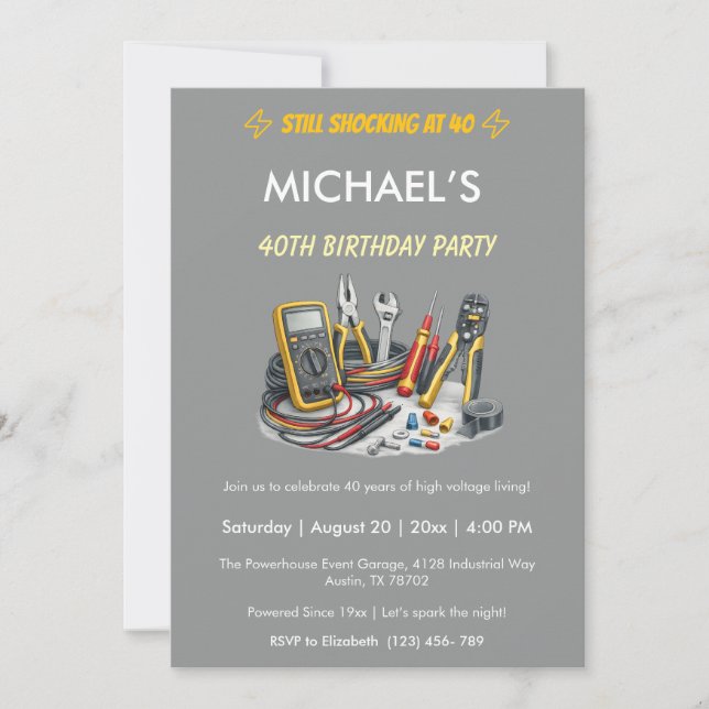 Invitación Still Shocking at 40 Electrician Birthday Party (Anverso)