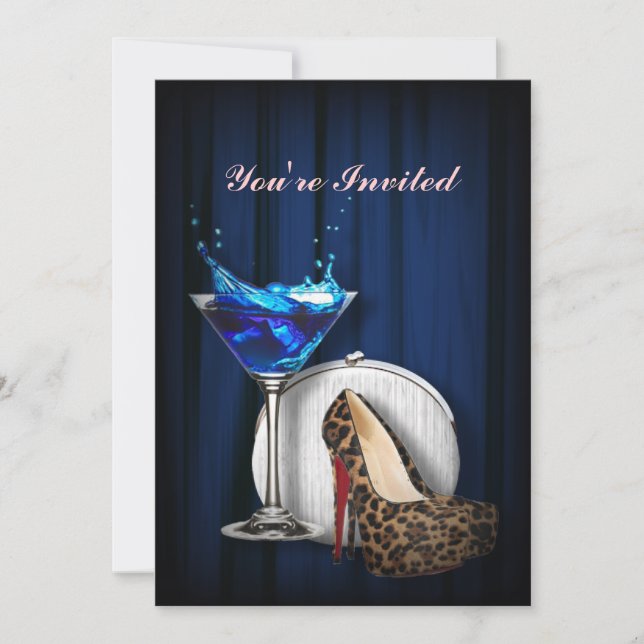 Invitación stilletos del chica de cóctel de martini del (Anverso)