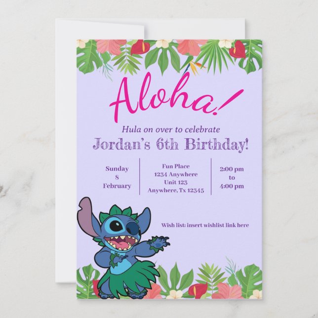 Invitación Stitch Birthday Invitation (Anverso)