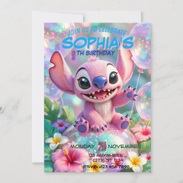 Invitación Stitch Birthday Invitation Template (Anverso)