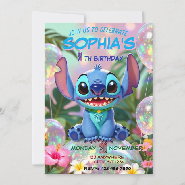 Invitación Stitch Birthday Invitation Template (Anverso)