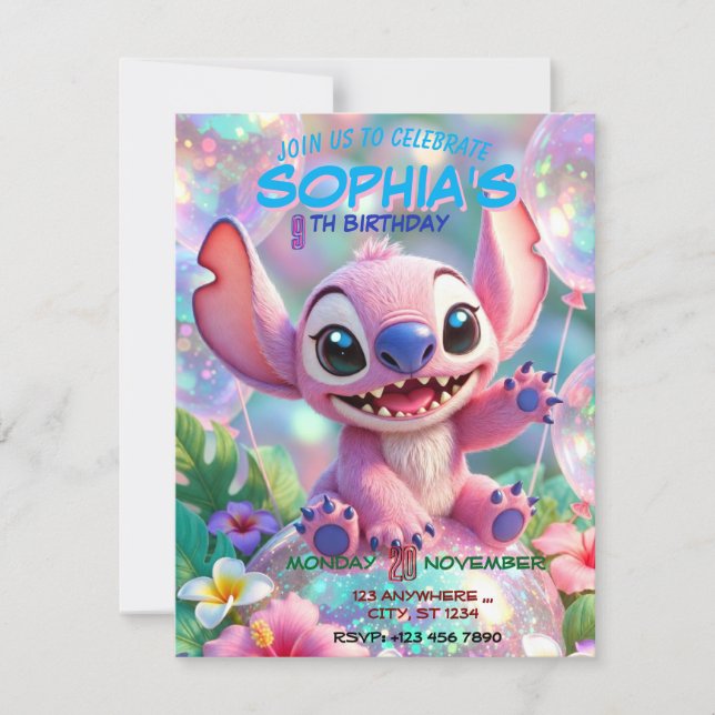 Invitación Stitch Birthday Invitation Template (Anverso)