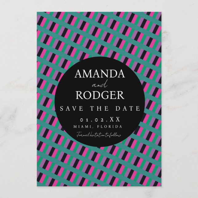 Invitación Stitched Bold Save the Date Diagonal en español es (Anverso)