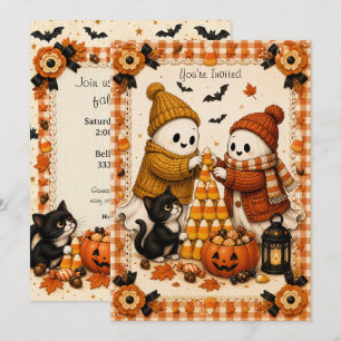 Invitación Stitched Spirits Fantasmas Acogedores y Caramelos
