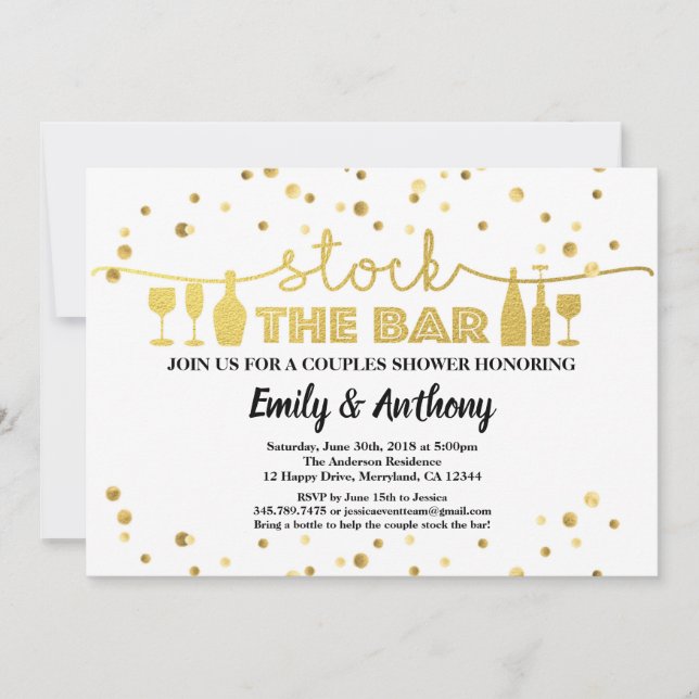 Invitación Stock El Partido de Compromiso de Bar White & Gold (Anverso)
