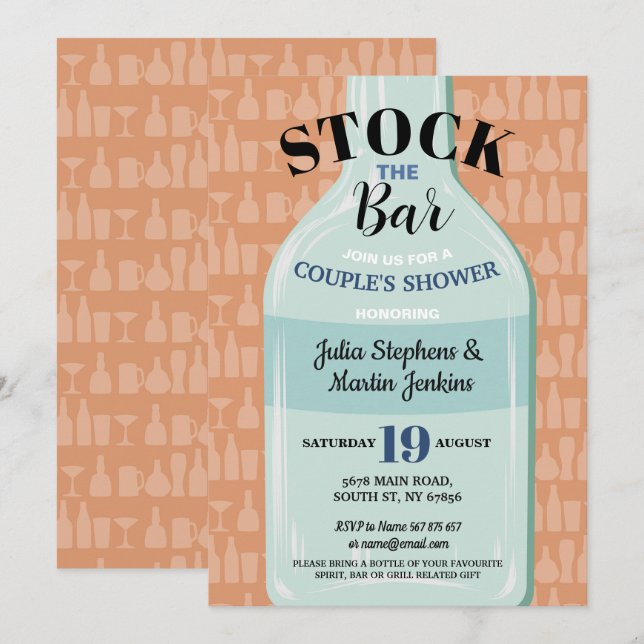 Invitación Stock La botella moderna de la tela de la ducha de (Anverso / Reverso)