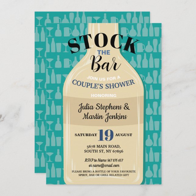 Invitación Stock La botella moderna de la tela de la ducha de (Anverso / Reverso)