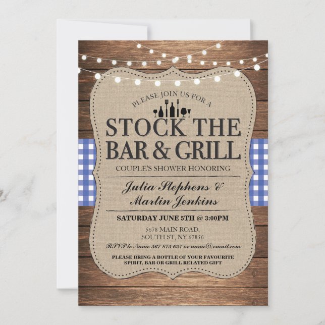 Invitación Stock The Bar and Grill Rustic Couple's Shower (Anverso)