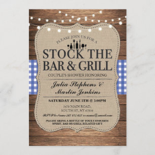 Invitación Stock The Bar and Grill Rustic Couple's Shower