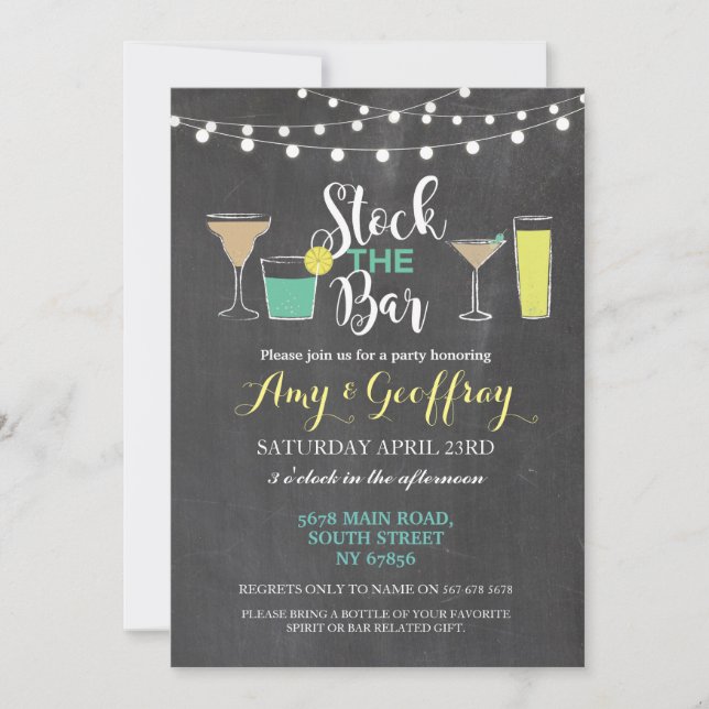Invitación Stock The Bar Chalk Fiesta Ducha de la pareja (Anverso)