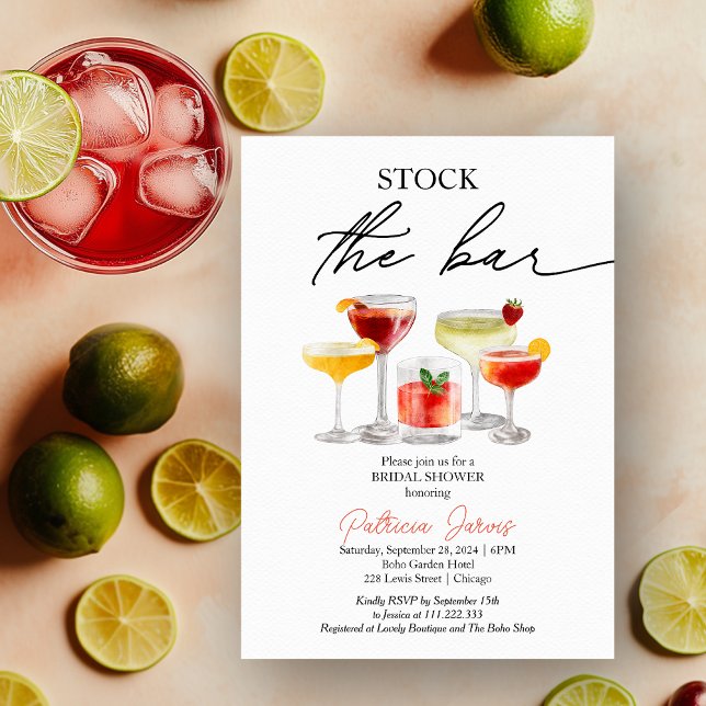 Invitación Stock The Bar Cocktail Bridal Shower Fiesta (Subido por el creador)