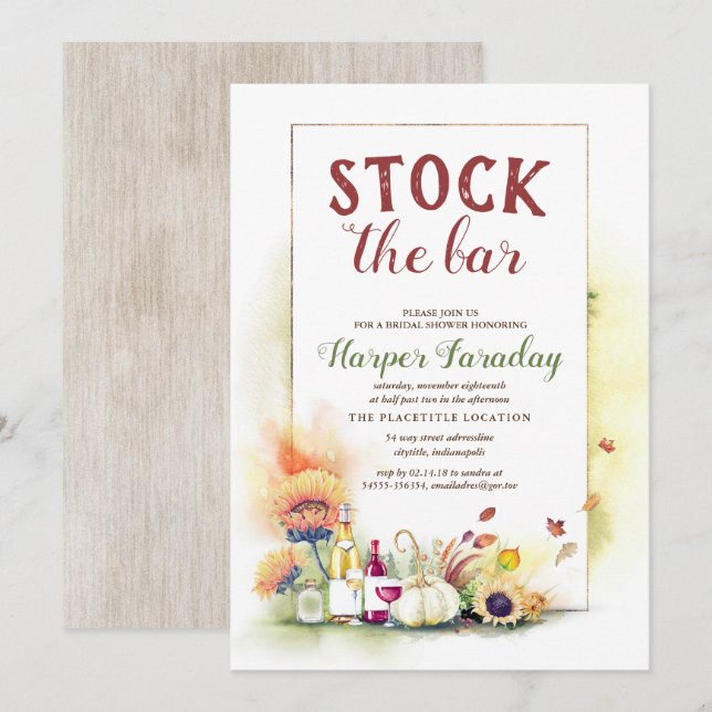 Invitación Stock The Bar Fall Harvkins Bridal Shower (Anverso / Reverso)
