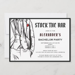 Invitación Stock the Bar Modern Black Tuxedo Bacheler Party