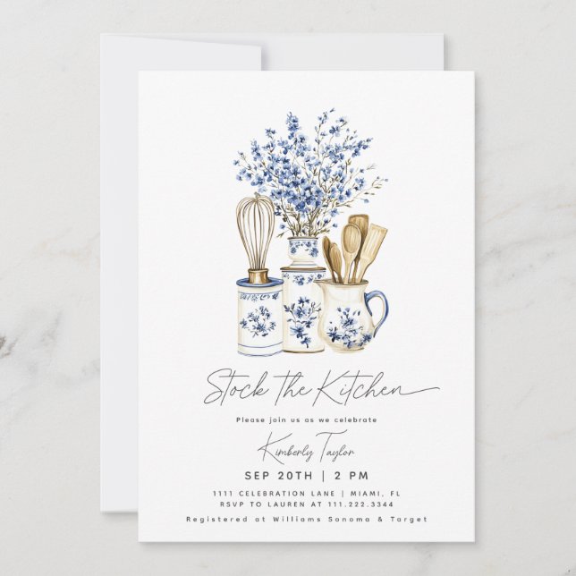 Invitación Stock The Kitchen Chinoiserie Blue Bridal Shower (Anverso)