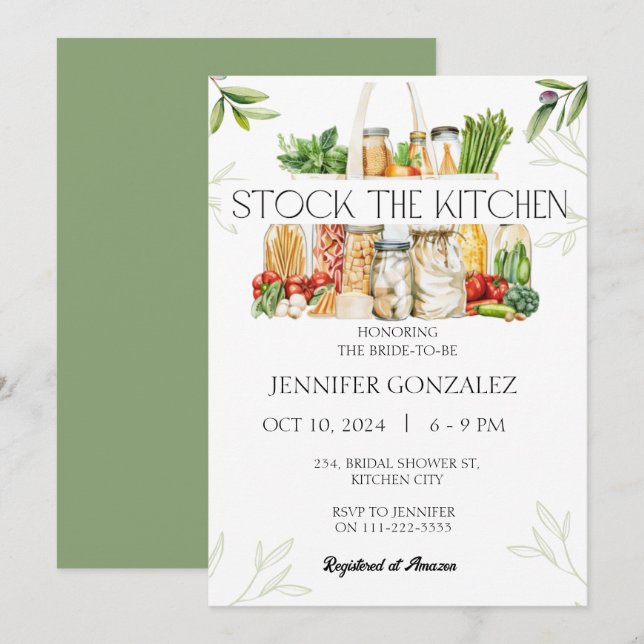 Invitación Stock the Kitchen Pantry Cooking Bridal Shower (Anverso / Reverso)