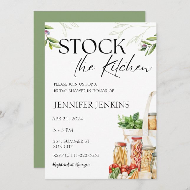 Invitación Stock the Kitchen Pantry Cooking Bridal Shower (Anverso / Reverso)