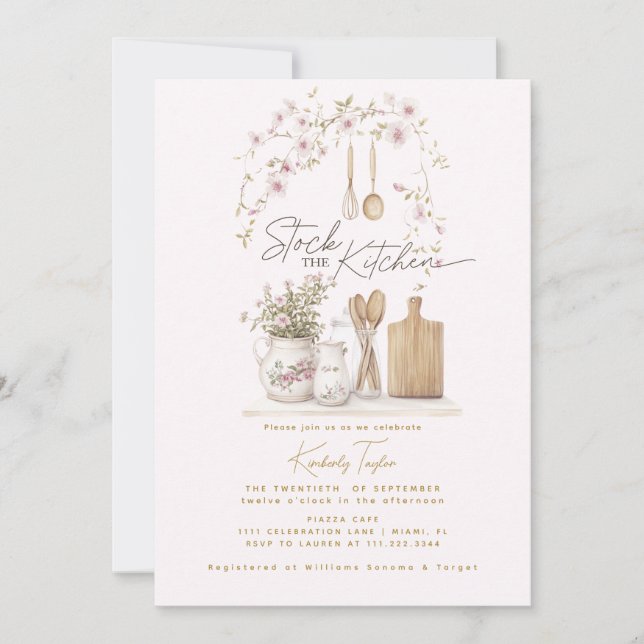 Invitación Stock The Kitchen Pink Wildflower Bridal Shower (Anverso)